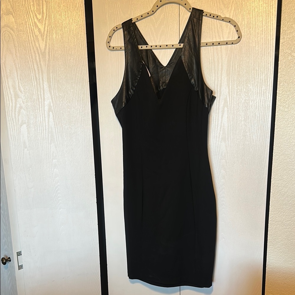 Guess Black faux Leather trim mini dress